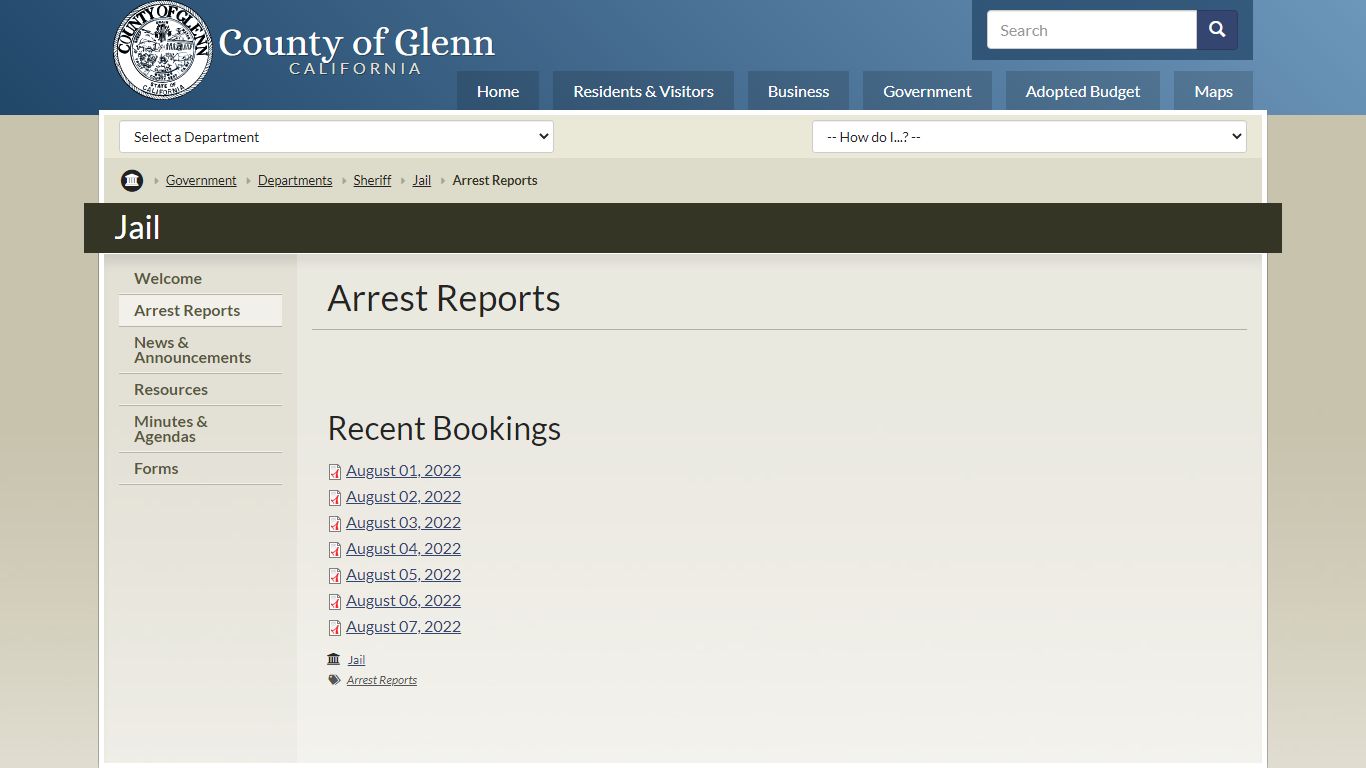 Arrest Reports | County of Glenn - Glenn County, California